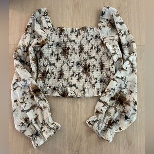 Long sleeve funky print smocked top brand new